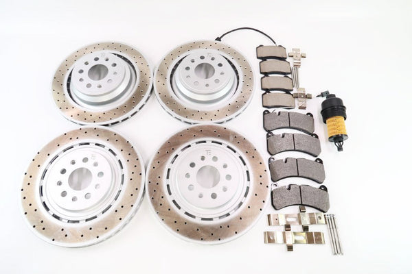 Maserati Ghibli S Q4 Brake Pad & Rotor Kit – Front & Rear, Drilled, Low Dust (2014-2016)